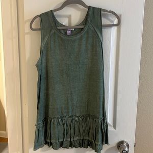 Ruffle Olive Green Long Tank